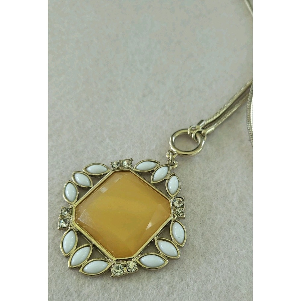 WHITE HOUSE BLACK MARKET Long Pendant Necklace Amber White Rhinestone 32"